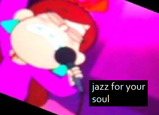 ID: Blurry pic of Mabel from Gravity Falls singing karaoke. Caption: jazz for your soul